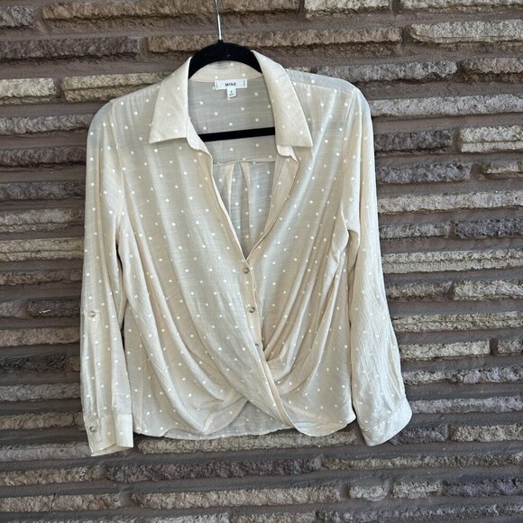 Mine Coastal Beige White Polka Dot Twist Wrap Front Blouse Size Small - Picture 8 of 8